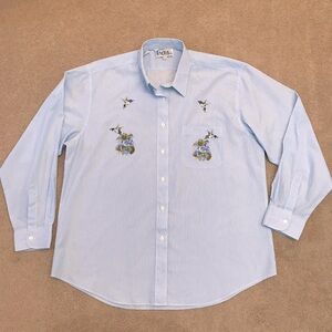 Las Olas Blue Embroidered Button Down Long Sleeve Shirt Womens XL Wearable Art